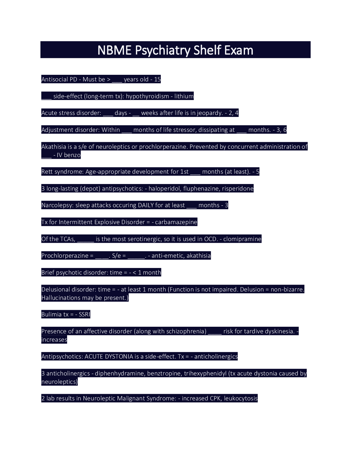 Preview image for NBME Psychiatry Shelf Exam latest update 2023